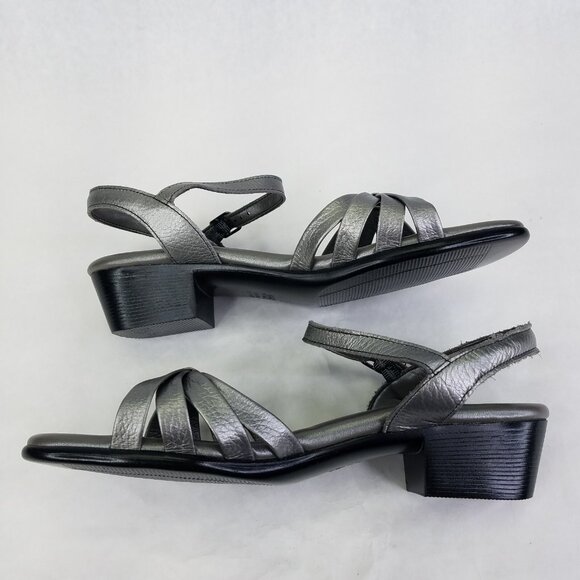 SAS Sandal Women's 9.5 Slingback Strappy Block Heel Silver Patent Leather USA - Picture 7 of 16